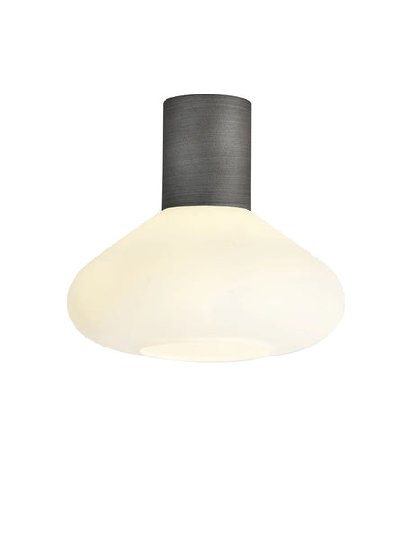 Rowell Ceiling Light With Wide Glass, 1 x E27, Pewter/Opal