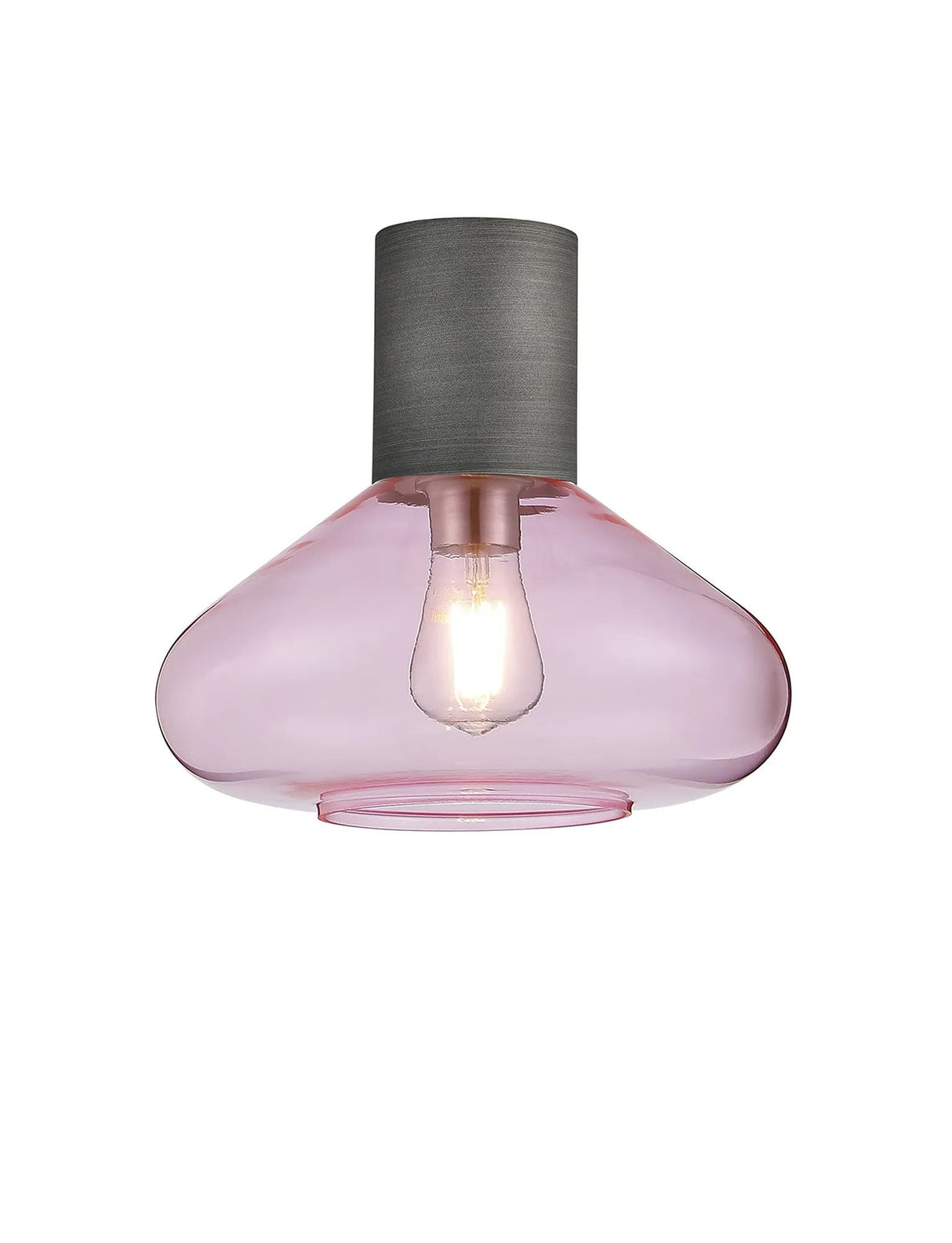 Rowell Ceiling Light With Wide Glass, 1 x E27, Pewter/Pink