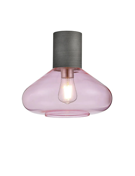 Rowell Ceiling Light With Wide Glass, 1 x E27, Pewter/Pink