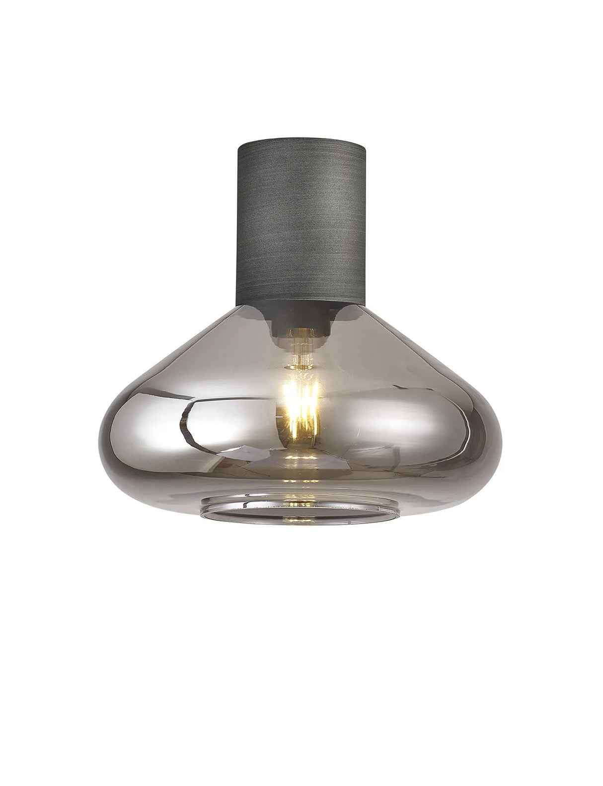 Rowell Ceiling Light With Wide Glass, 1 x E27, Pewter/Smoke