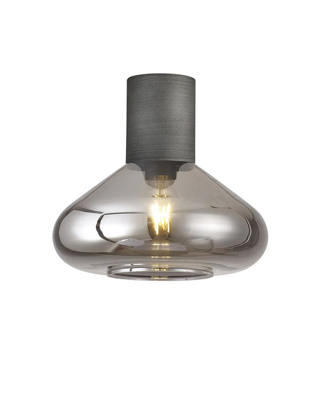 Rowell Ceiling Light With Wide Glass, 1 x E27, Pewter/Smoke