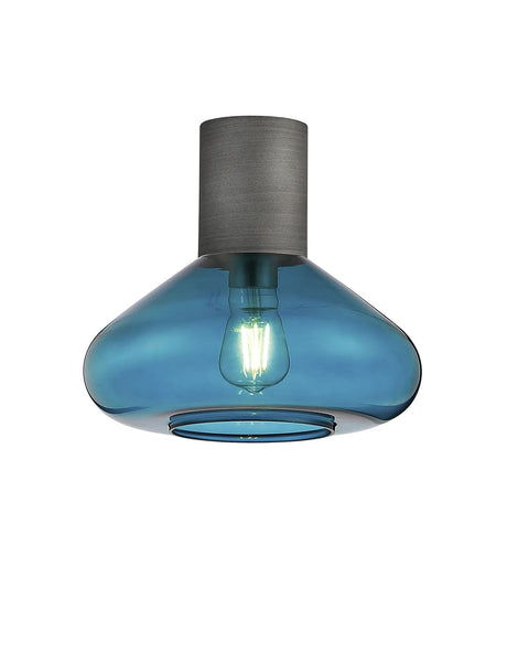 Rowell Ceiling Light With Wide Glass, 1 x E27, Pewter/Teal Blue