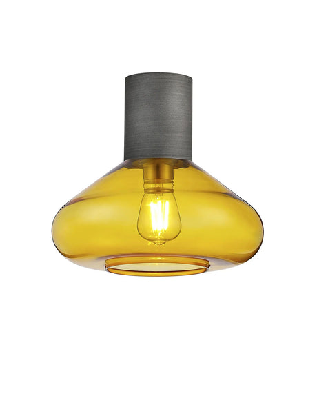 Rowell Ceiling Light With Wide Glass, 1 x E27, Pewter/Yellow