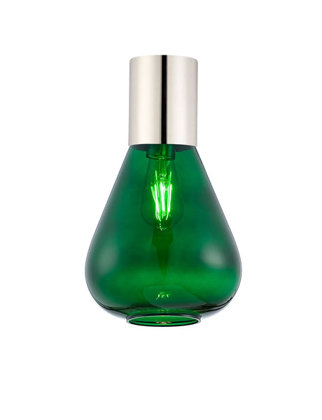 Rowell Ceiling Light With Narrow Glass, 1 x E27, Polished Nickel/Bottle Green