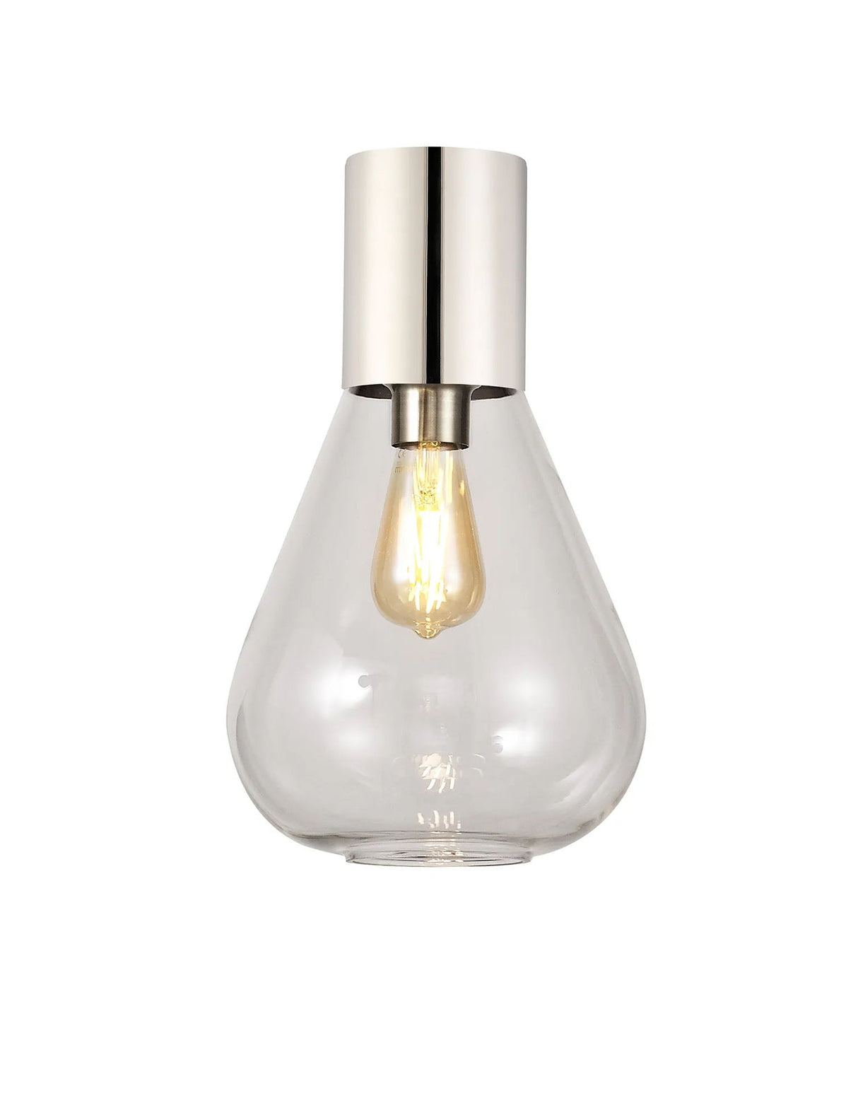 Rowell Ceiling Light With Narrow Glass, 1 x E27, Polished Nickel/Clear