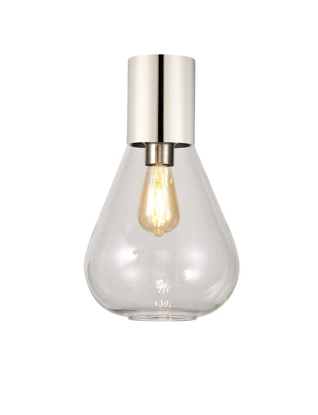 Rowell Ceiling Light With Narrow Glass, 1 x E27, Polished Nickel/Clear