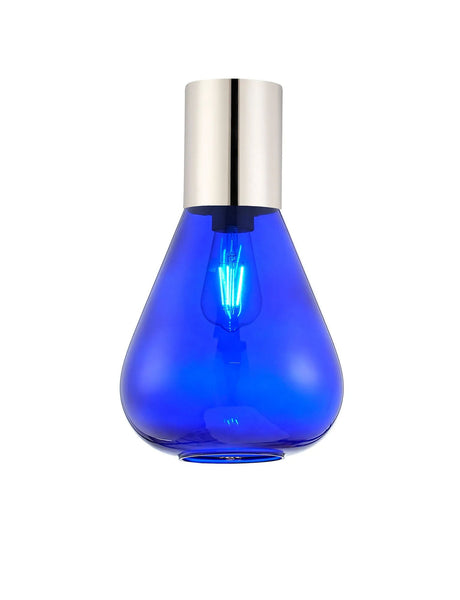 Rowell Ceiling Light With Narrow Glass, 1 x E27, Polished Nickel/Blue Ink