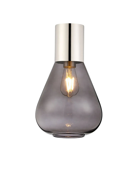 Rowell Ceiling Light With Narrow Glass, 1 x E27, Polished Nickel/Inky Black
