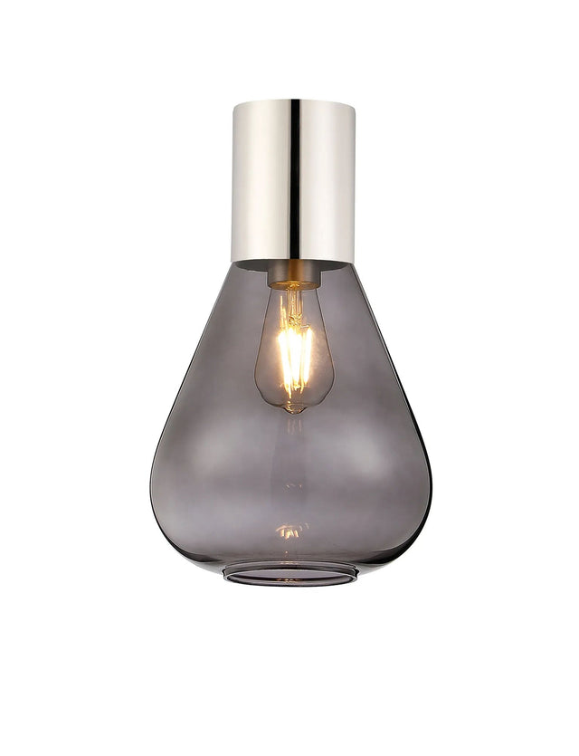 Rowell Ceiling Light With Narrow Glass, 1 x E27, Polished Nickel/Inky Black