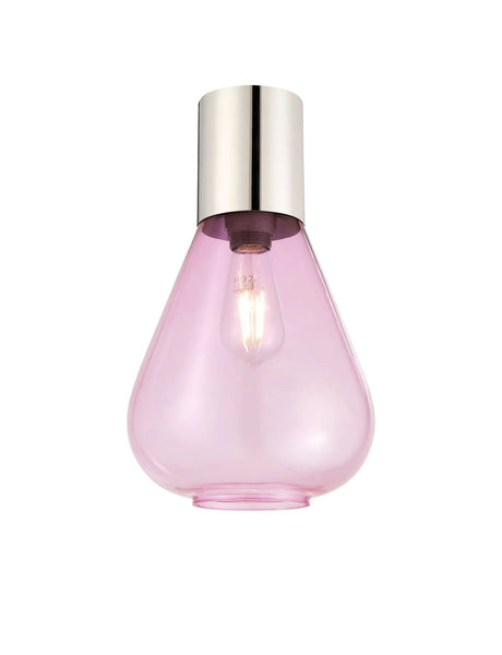 Rowell Ceiling Light With Narrow Glass, 1 x E27, Polished Nickel/Lilac
