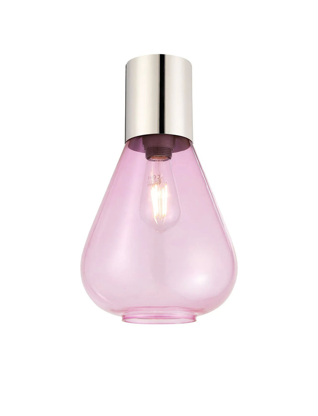 Rowell Ceiling Light With Narrow Glass, 1 x E27, Polished Nickel/Lilac