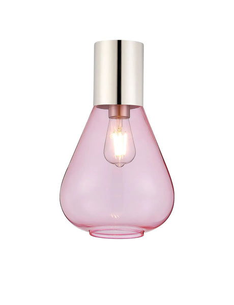 Rowell Ceiling Light With Narrow Glass, 1 x E27, Polished Nickel/Pink