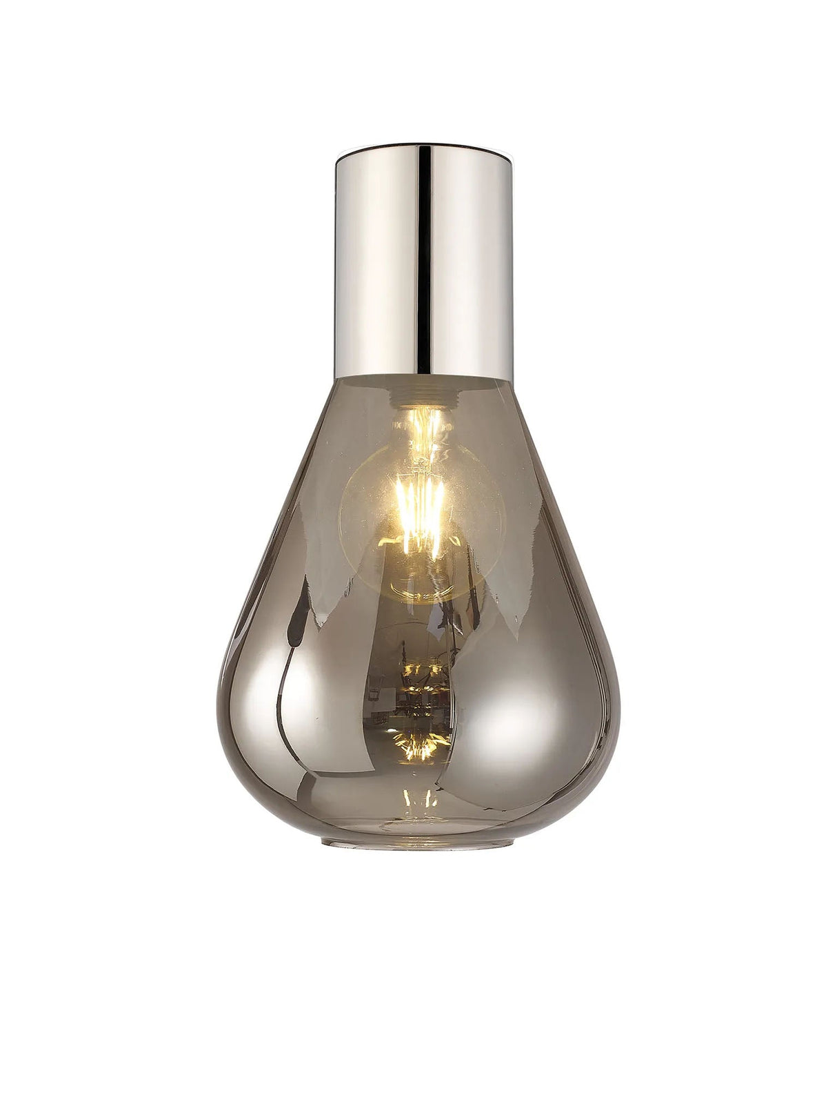 Rowell Ceiling Light With Narrow Glass, 1 x E27, Polished Nickel/Smoke