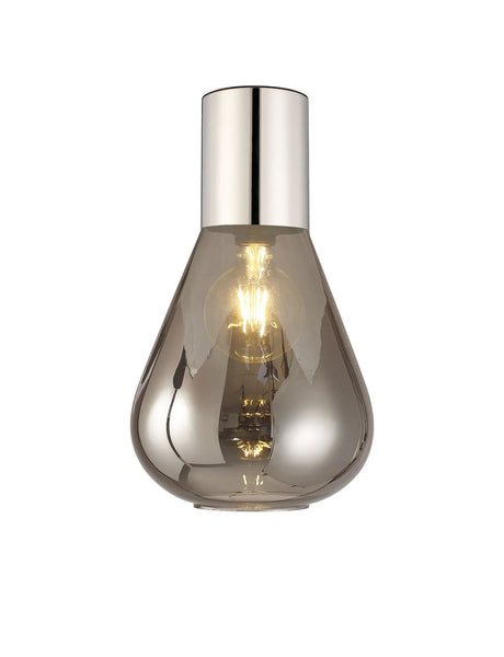Rowell Ceiling Light With Narrow Glass, 1 x E27, Polished Nickel/Smoke