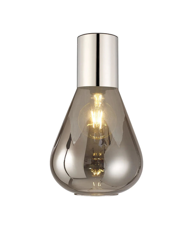 Rowell Ceiling Light With Narrow Glass, 1 x E27, Polished Nickel/Smoke