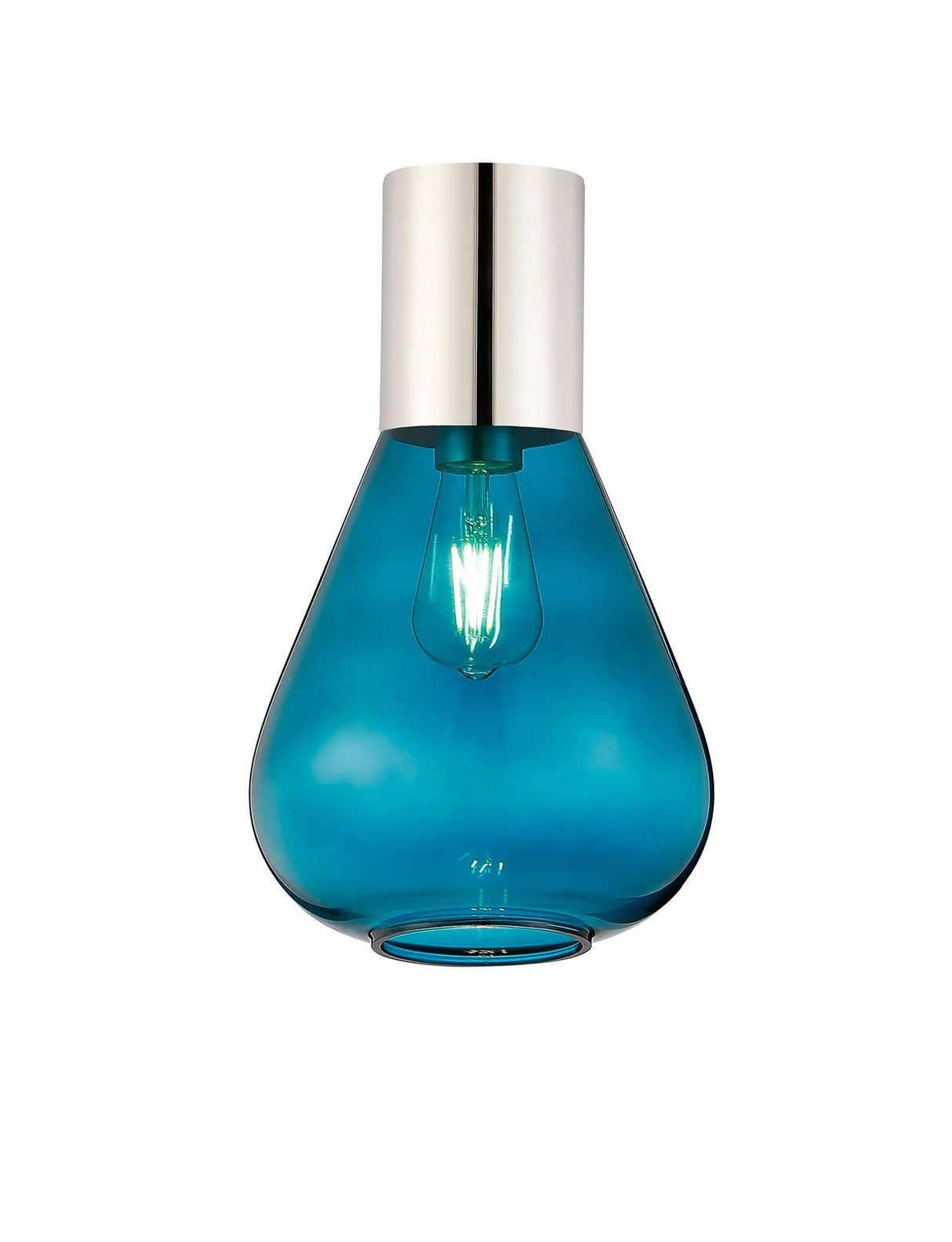 Rowell Ceiling Light With Narrow Glass, 1 x E27, Polished Nickel/Teal Blue