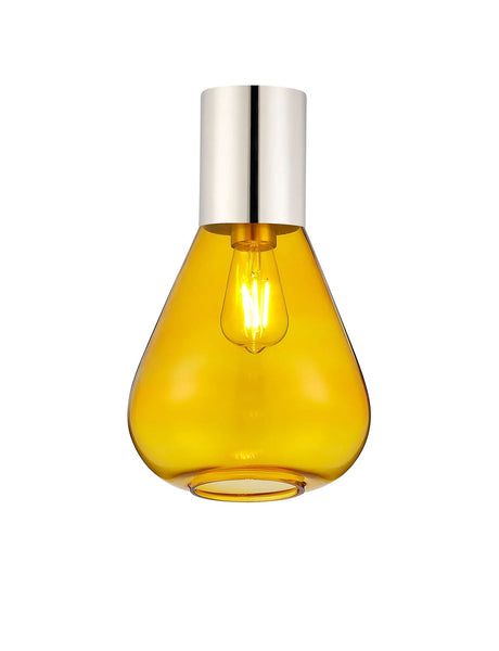 Rowell Ceiling Light With Narrow Glass, 1 x E27, Polished Nickel/Yellow