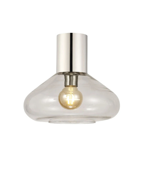 Rowell Ceiling Light With Wide Glass, 1 x E27, Polished Nickel/Clear