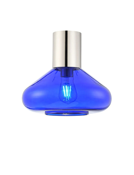 Rowell Ceiling Light With Wide Glass, 1 x E27, Polished Nickel/Blue Ink