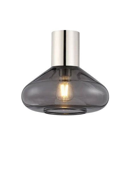 Rowell Ceiling Light With Wide Glass, 1 x E27, Polished Nickel/Inky Black