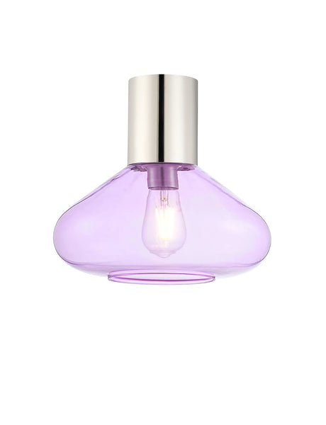 Rowell Ceiling Light With Wide Glass, 1 x E27, Polished Nickel/Lilac