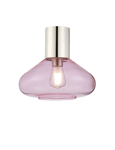 Rowell Ceiling Light With Wide Glass, 1 x E27, Polished Nickel/Pink
