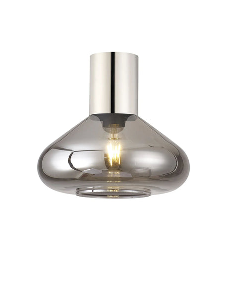 Rowell Ceiling Light With Wide Glass, 1 x E27, Polished Nickel/Smoke