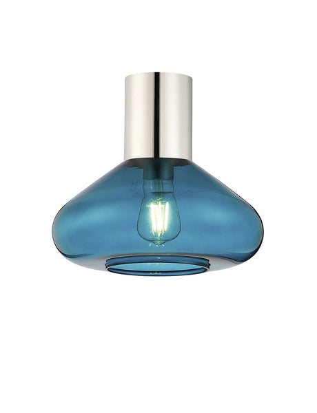 Rowell Ceiling Light With Wide Glass, 1 x E27, Polished Nickel/Teal Blue