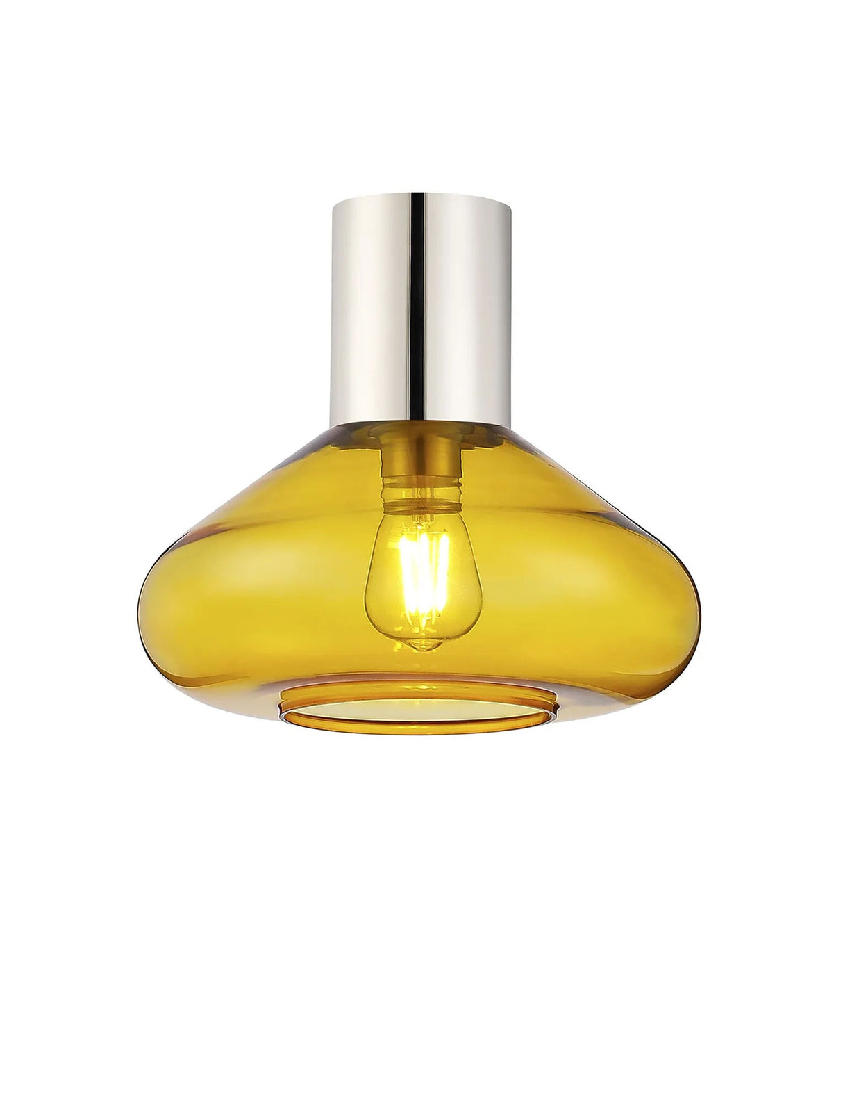 Rowell Ceiling Light With Wide Glass, 1 x E27, Polished Nickel/Yellow