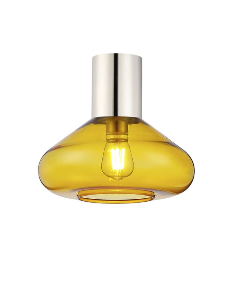 Rowell Ceiling Light With Wide Glass, 1 x E27, Polished Nickel/Yellow