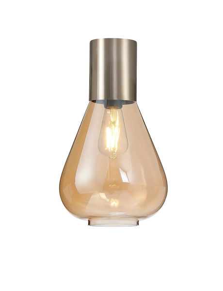Rowell Ceiling Light With Narrow Glass, 1 x E27, Satin Nickel/Amber