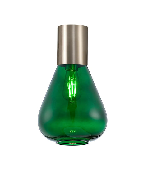 Rowell Ceiling Light With Narrow Glass, 1 x E27, Satin Nickel/Bottle Green