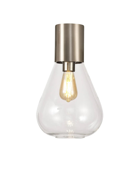 Rowell Ceiling Light With Narrow Glass, 1 x E27, Satin Nickel/Clear