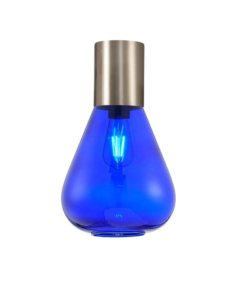 Rowell Ceiling Light With Narrow Glass, 1 x E27, Satin Nickel/Blue Ink