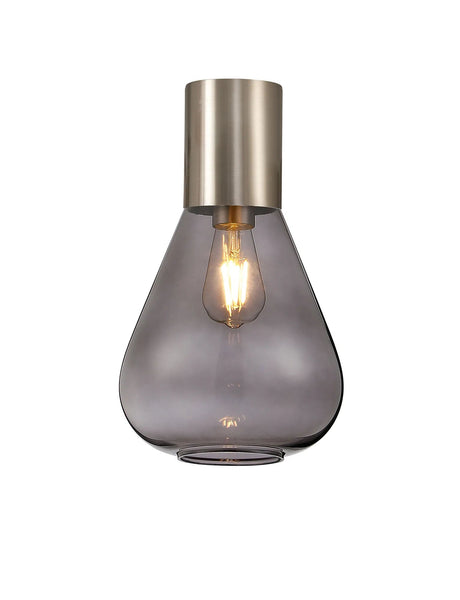 Rowell Ceiling Light With Narrow Glass, 1 x E27, Satin Nickel/Inky Black