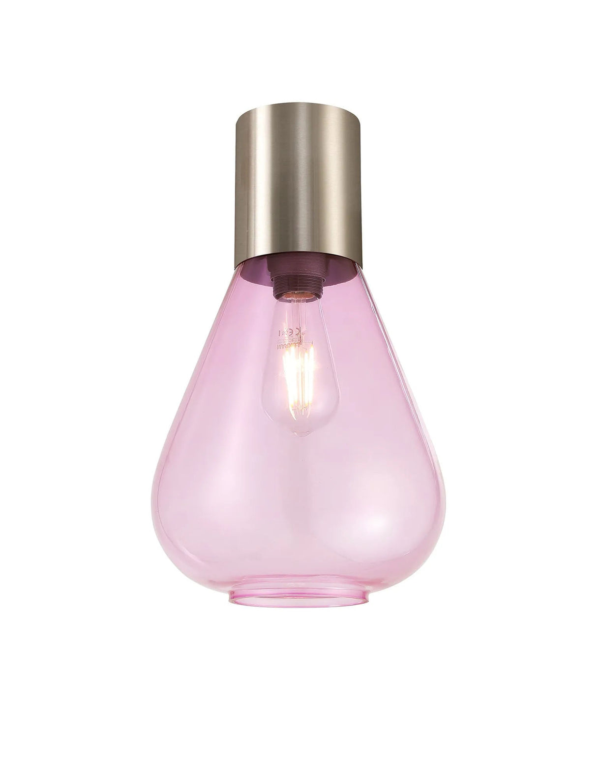 Rowell Ceiling Light With Narrow Glass, 1 x E27, Satin Nickel/Lilac