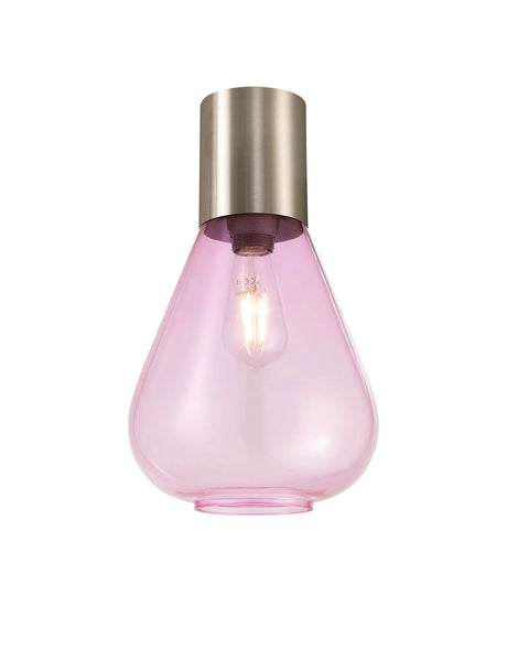 Rowell Ceiling Light With Narrow Glass, 1 x E27, Satin Nickel/Lilac