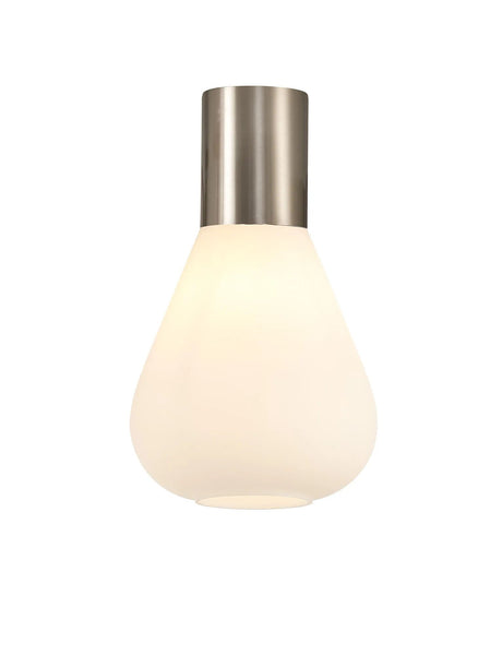 Rowell Ceiling Light With Narrow Glass, 1 x E27, Satin Nickel/Opal