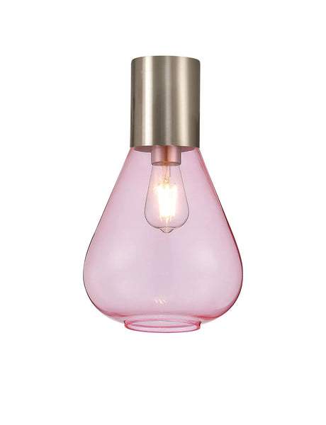 Rowell Ceiling Light With Narrow Glass, 1 x E27, Satin Nickel/Pink