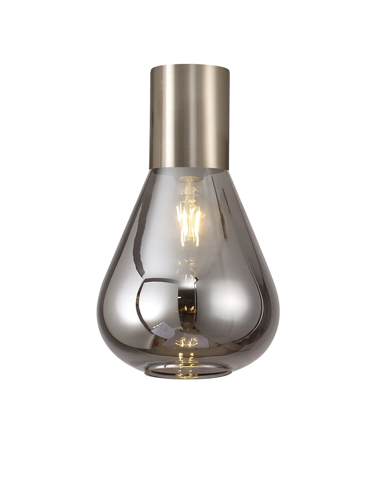 Rowell Ceiling Light With Narrow Glass, 1 x E27, Satin Nickel/Smoke