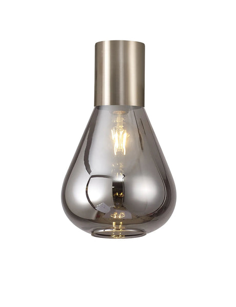 Rowell Ceiling Light With Narrow Glass, 1 x E27, Satin Nickel/Smoke