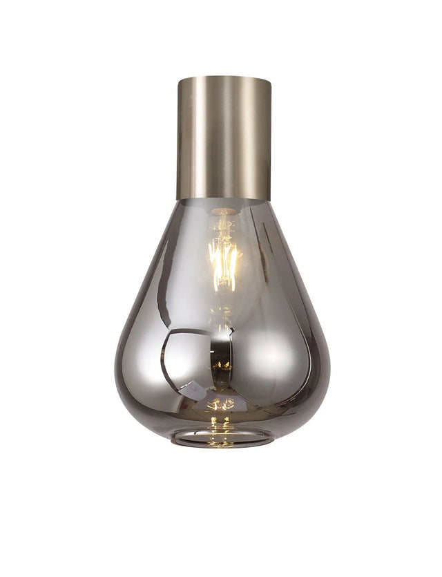 Rowell Ceiling Light With Narrow Glass, 1 x E27, Satin Nickel/Smoke