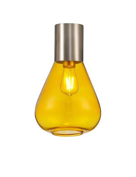 Rowell Ceiling Light With Narrow Glass, 1 x E27, Satin Nickel/Yellow