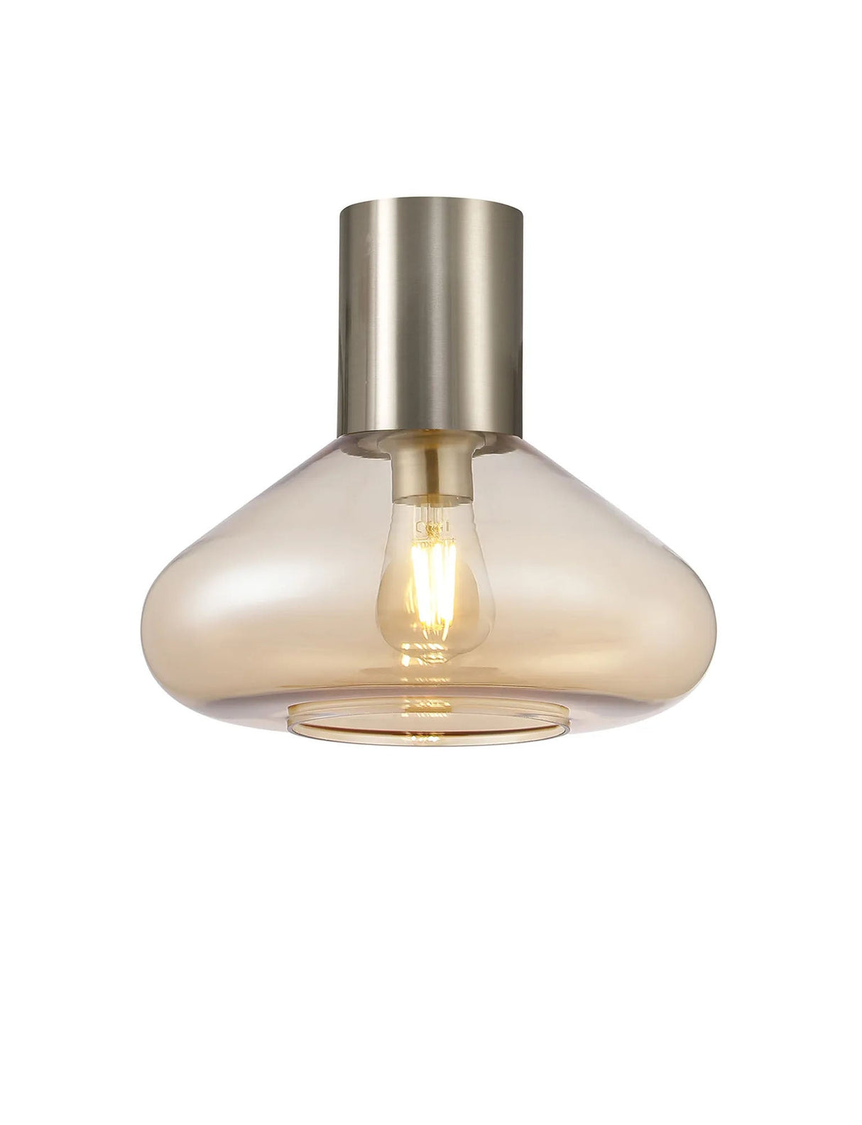 Rowell Ceiling Light With Wide Glass, 1 x E27, Satin Nickel/Amber