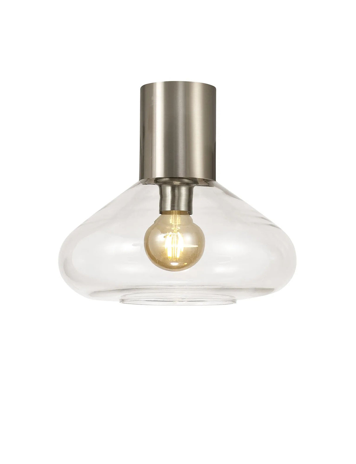 Rowell Ceiling Light With Wide Glass, 1 x E27, Satin Nickel/Clear