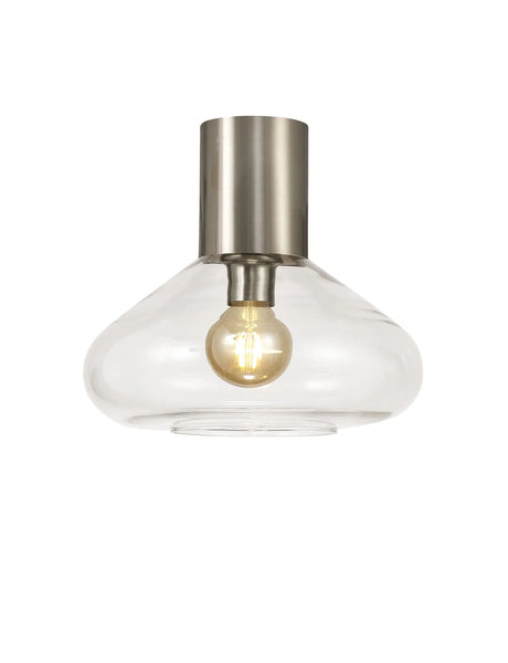 Rowell Ceiling Light With Wide Glass, 1 x E27, Satin Nickel/Clear