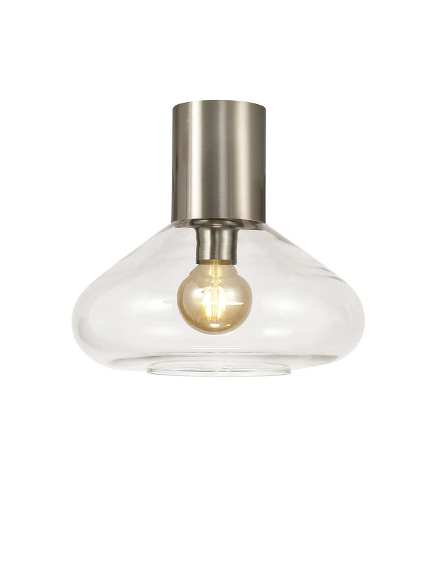 Rowell Ceiling Light With Wide Glass, 1 x E27, Satin Nickel/Clear
