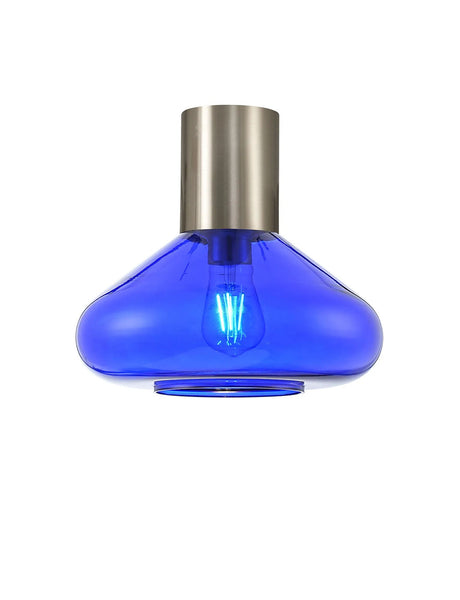 Rowell Ceiling Light With Wide Glass, 1 x E27, Satin Nickel/Blue Ink