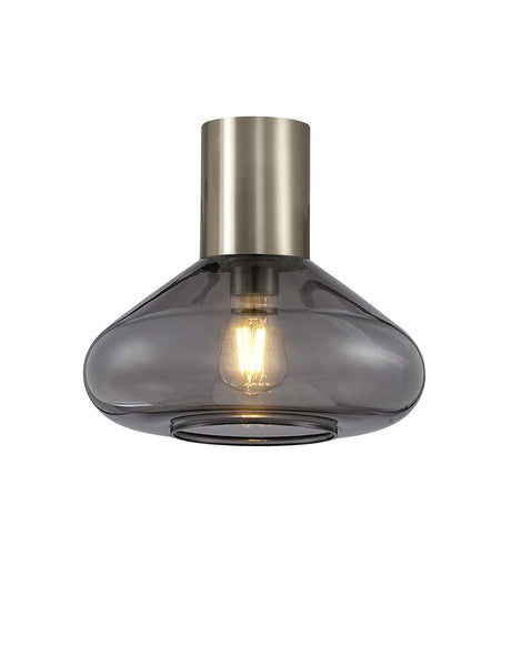 Rowell Ceiling Light With Wide Glass, 1 x E27, Satin Nickel/Inky Black
