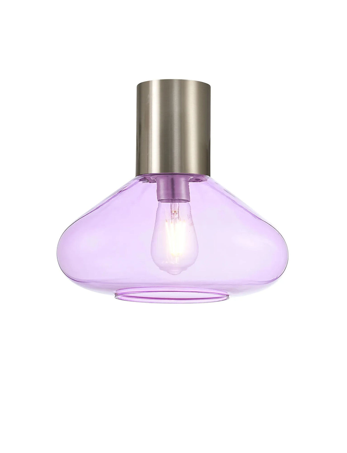 Rowell Ceiling Light With Wide Glass, 1 x E27, Satin Nickel/Lilac